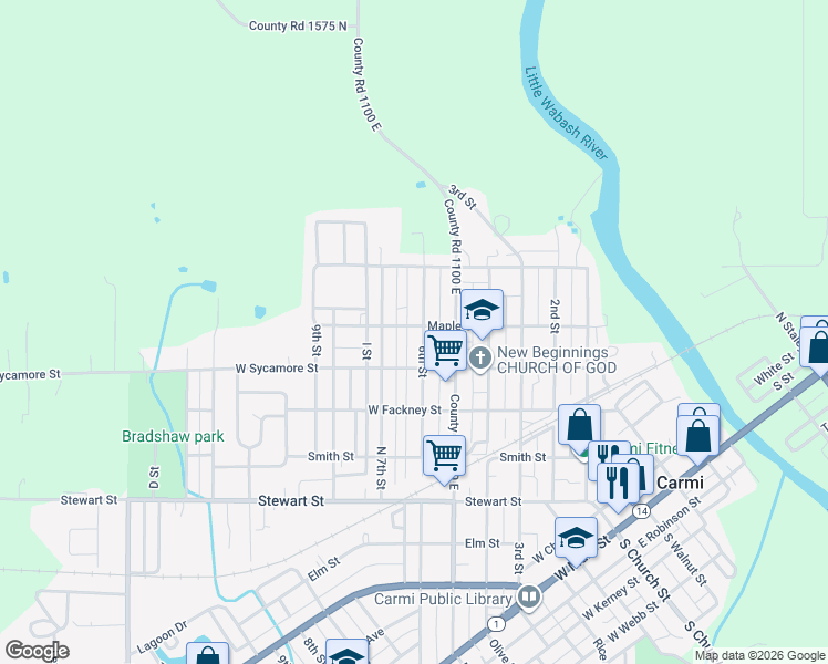 map of restaurants, bars, coffee shops, grocery stores, and more near 700-798 6th St in Carmi