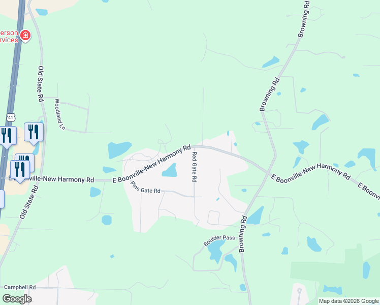 map of restaurants, bars, coffee shops, grocery stores, and more near 12900 Red Gate Road in Evansville