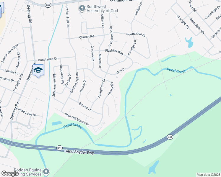 map of restaurants, bars, coffee shops, grocery stores, and more near 4504 Haney Way in Louisville