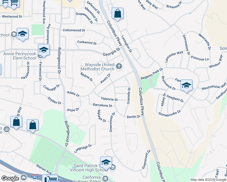 map of restaurants, bars, coffee shops, grocery stores, and more near 1407 Devlin Drive in Vallejo