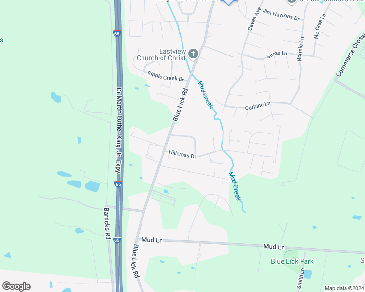 map of restaurants, bars, coffee shops, grocery stores, and more near 4113 Blue Lick Court in Louisville