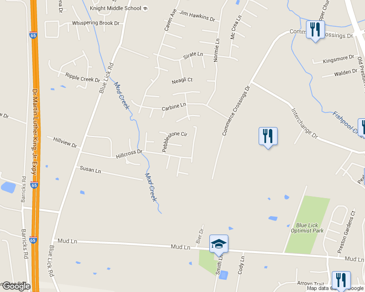 map of restaurants, bars, coffee shops, grocery stores, and more near 4098 Cedarway Court in Louisville