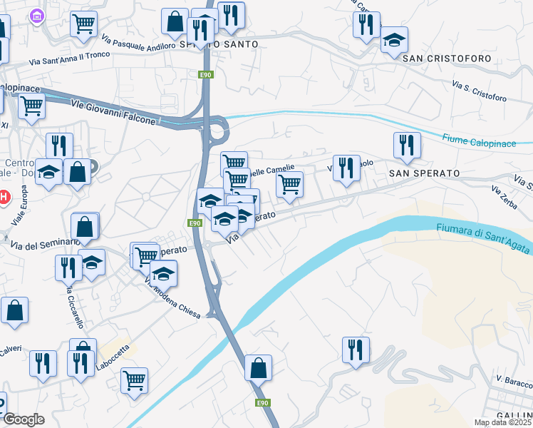 map of restaurants, bars, coffee shops, grocery stores, and more near 7b Via Santo Sperato in Reggio Calabria