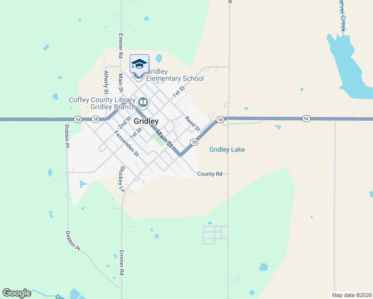 map of restaurants, bars, coffee shops, grocery stores, and more near South Street in Gridley