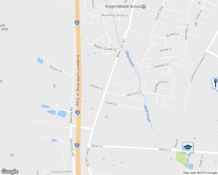 map of restaurants, bars, coffee shops, grocery stores, and more near 3619 Hillcross Drive in Louisville