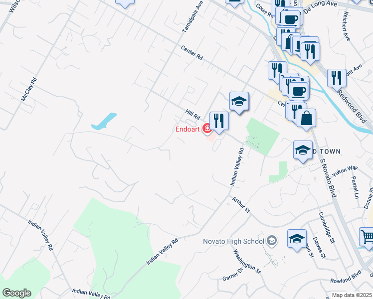 map of restaurants, bars, coffee shops, grocery stores, and more near 76 Chamberlain Avenue in Novato
