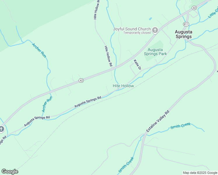 map of restaurants, bars, coffee shops, grocery stores, and more near 385 Augusta Springs Road in Craigsville