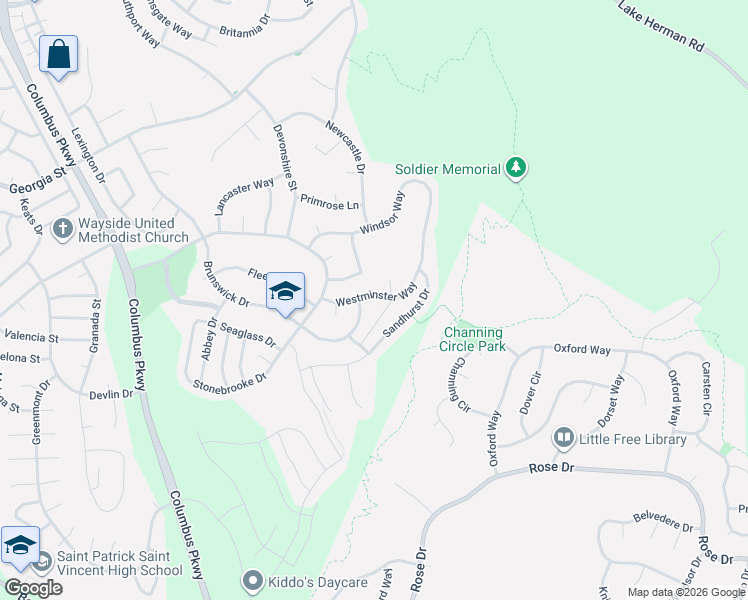 map of restaurants, bars, coffee shops, grocery stores, and more near 149 Westminster Way in Vallejo