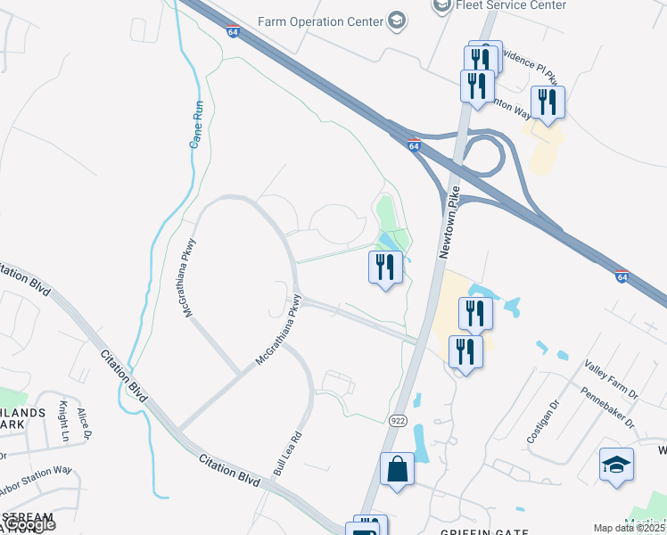 map of restaurants, bars, coffee shops, grocery stores, and more near 1551 Aristides Boulevard in Lexington