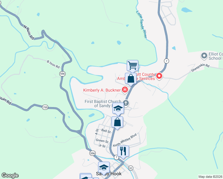 map of restaurants, bars, coffee shops, grocery stores, and more near 52 JF Greene Street in Sandy Hook