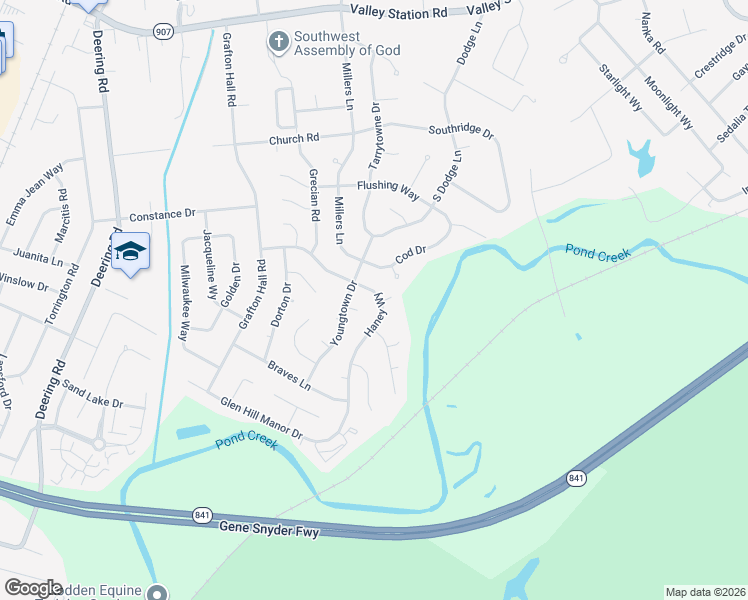 map of restaurants, bars, coffee shops, grocery stores, and more near 4504 Haney Way in Louisville