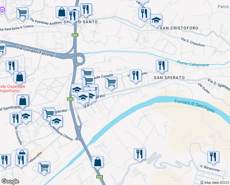 map of restaurants, bars, coffee shops, grocery stores, and more near 7b Via Santo Sperato in Reggio Calabria