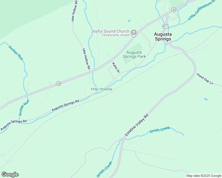 map of restaurants, bars, coffee shops, grocery stores, and more near 316 Augusta Springs Road in Craigsville
