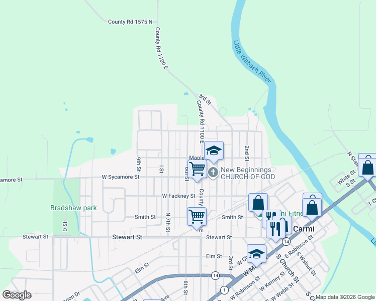 map of restaurants, bars, coffee shops, grocery stores, and more near 700-798 6th St in Carmi