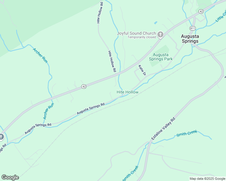 map of restaurants, bars, coffee shops, grocery stores, and more near 385 Augusta Springs Road in Craigsville