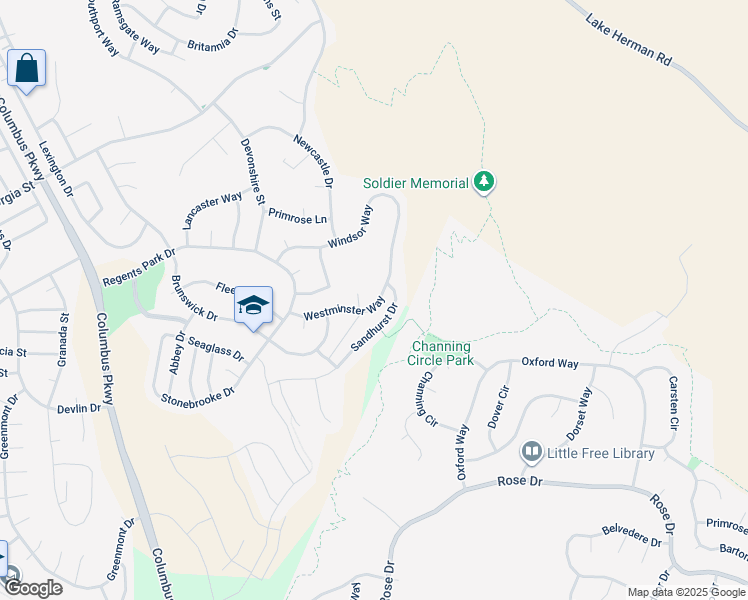 map of restaurants, bars, coffee shops, grocery stores, and more near 270 Windsor Way in Vallejo