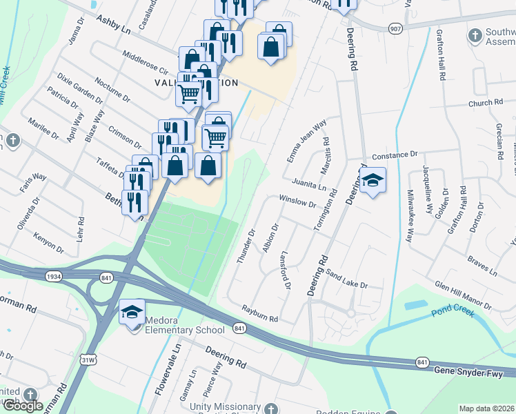 map of restaurants, bars, coffee shops, grocery stores, and more near 5500 Winslow Circle in Louisville