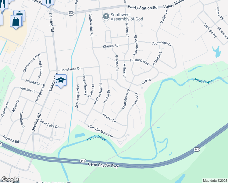 map of restaurants, bars, coffee shops, grocery stores, and more near 4808 Tipton Place in Louisville