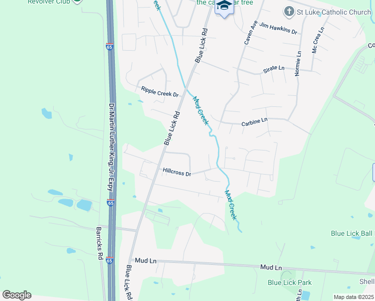 map of restaurants, bars, coffee shops, grocery stores, and more near 10423 Hillpark Drive in Louisville