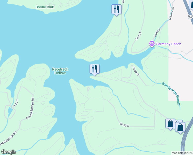 map of restaurants, bars, coffee shops, grocery stores, and more near 1427 Runabout Drive in Osage Beach