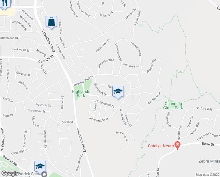 map of restaurants, bars, coffee shops, grocery stores, and more near 145 Fleet Street in Vallejo