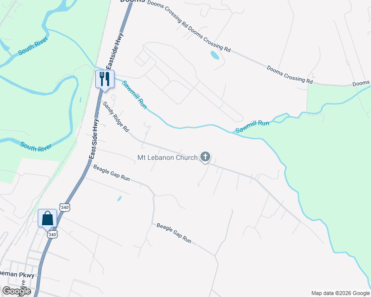 map of restaurants, bars, coffee shops, grocery stores, and more near 192 Sandy Ridge Road in Waynesboro