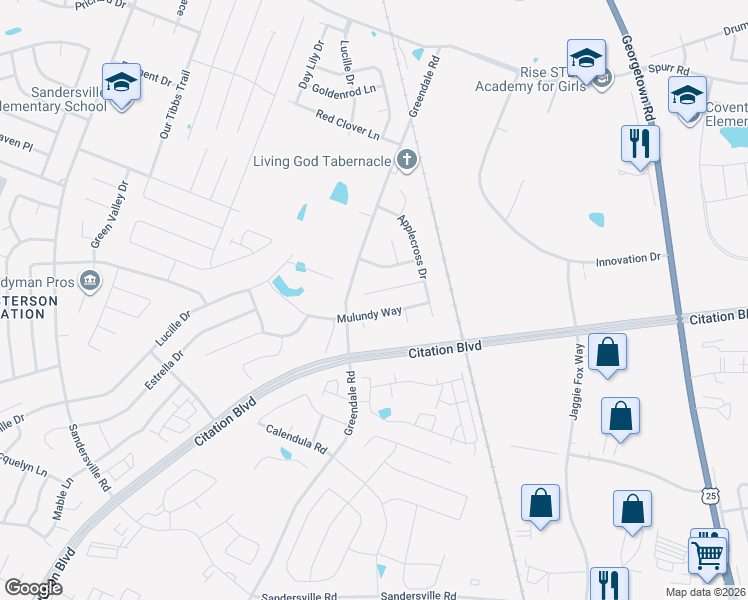 map of restaurants, bars, coffee shops, grocery stores, and more near 2348 Lonan Court in Lexington