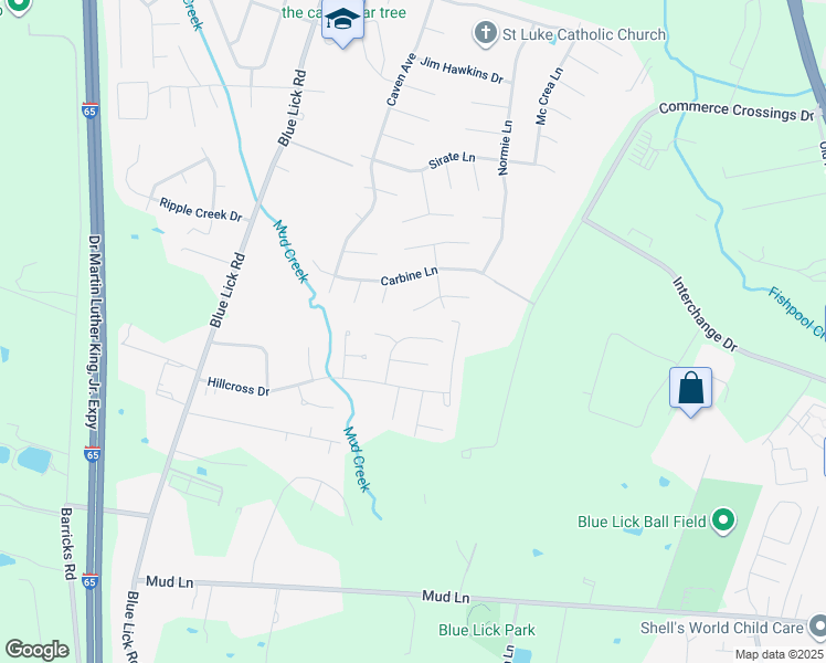 map of restaurants, bars, coffee shops, grocery stores, and more near 10414 Pebblestone Circle in Louisville