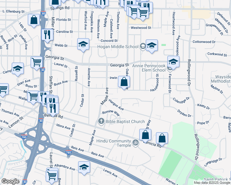 map of restaurants, bars, coffee shops, grocery stores, and more near 3015 Hayman Avenue in Vallejo