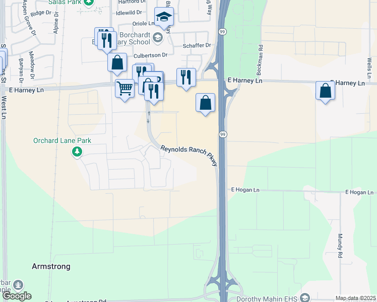 map of restaurants, bars, coffee shops, grocery stores, and more near 3201 Reynolds Ranch Parkway in Lodi