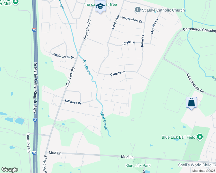 map of restaurants, bars, coffee shops, grocery stores, and more near 3901 Birch Leaf Court in Louisville