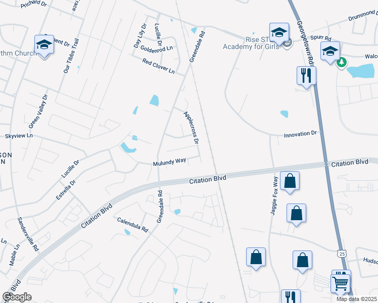 map of restaurants, bars, coffee shops, grocery stores, and more near 2312 Lonan Court in Lexington