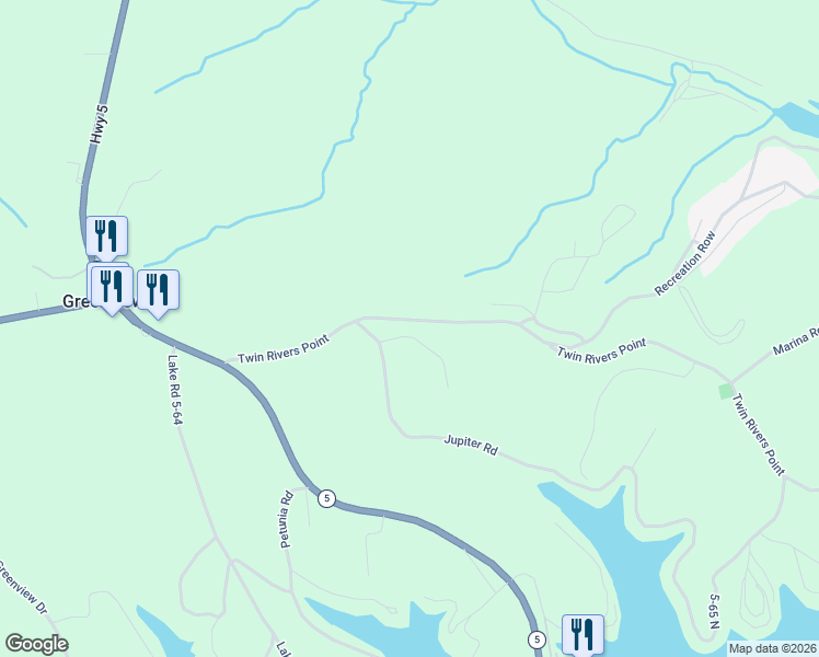 map of restaurants, bars, coffee shops, grocery stores, and more near 600-698 Twin Rivers Point in Camdenton