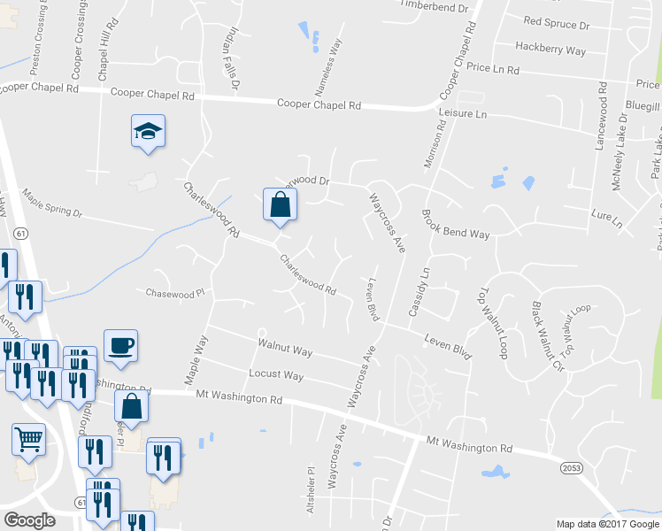 map of restaurants, bars, coffee shops, grocery stores, and more near 5609 Sullivan Way in Louisville