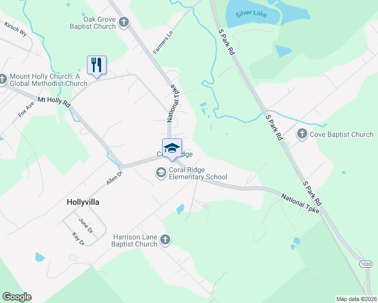 map of restaurants, bars, coffee shops, grocery stores, and more near 10517 National Turnpike in Louisville