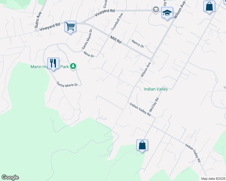 map of restaurants, bars, coffee shops, grocery stores, and more near 2027 Hatch Road in Novato