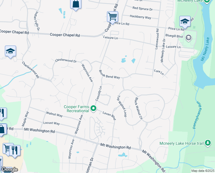 map of restaurants, bars, coffee shops, grocery stores, and more near 11321 Cassidy Lane in Louisville