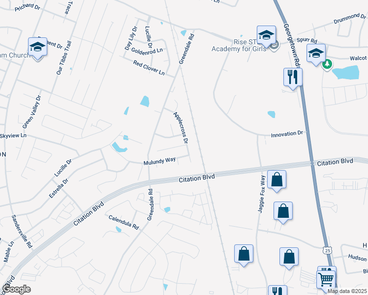 map of restaurants, bars, coffee shops, grocery stores, and more near 2312 Lonan Court in Lexington