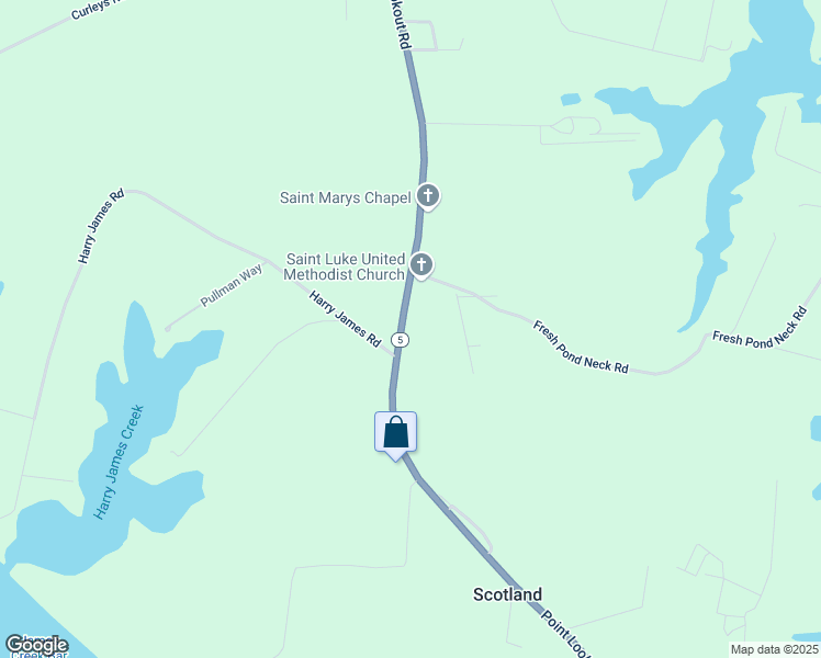 map of restaurants, bars, coffee shops, grocery stores, and more near 12820 Point Lookout Road in Scotland