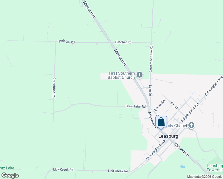 map of restaurants, bars, coffee shops, grocery stores, and more near 265 Greenbriar Road in Leasburg