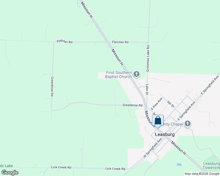 map of restaurants, bars, coffee shops, grocery stores, and more near 265 Greenbriar Road in Leasburg