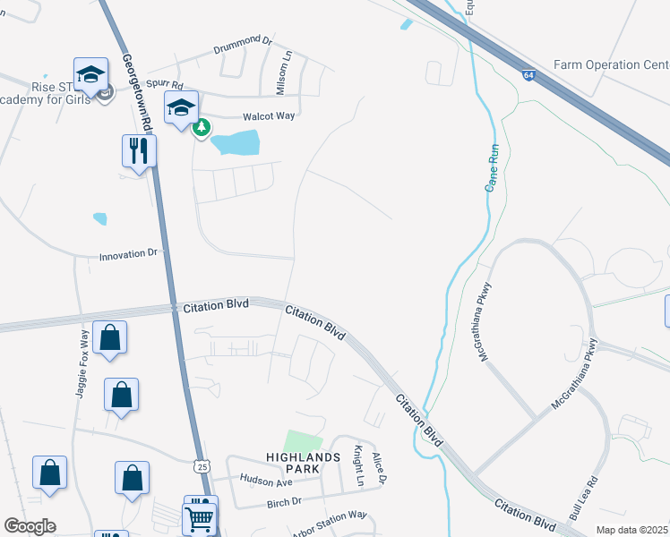 map of restaurants, bars, coffee shops, grocery stores, and more near 2350 Remington Way in Lexington
