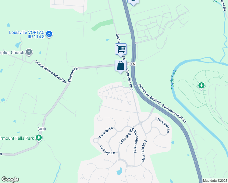 map of restaurants, bars, coffee shops, grocery stores, and more near 9905 Club Springs Way in Louisville
