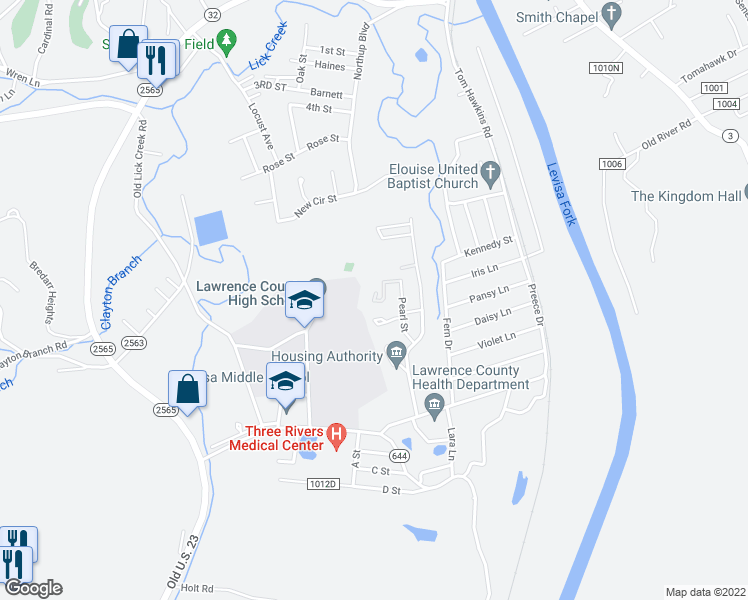 map of restaurants, bars, coffee shops, grocery stores, and more near 37 Pinecrest Parkway in Louisa