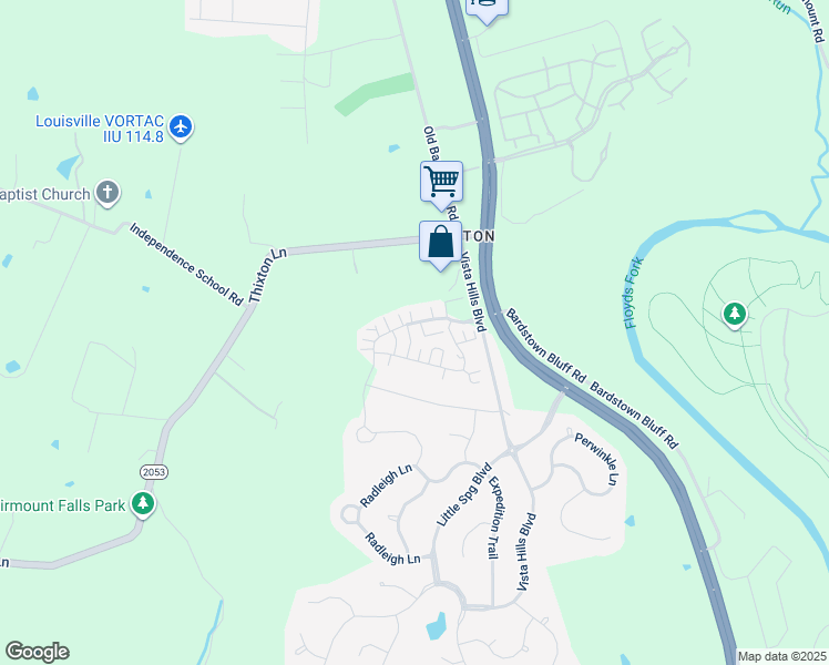 map of restaurants, bars, coffee shops, grocery stores, and more near 9905 Club Springs Way in Louisville
