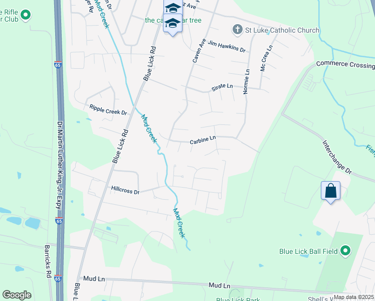 map of restaurants, bars, coffee shops, grocery stores, and more near 3901 Birch Leaf Court in Louisville