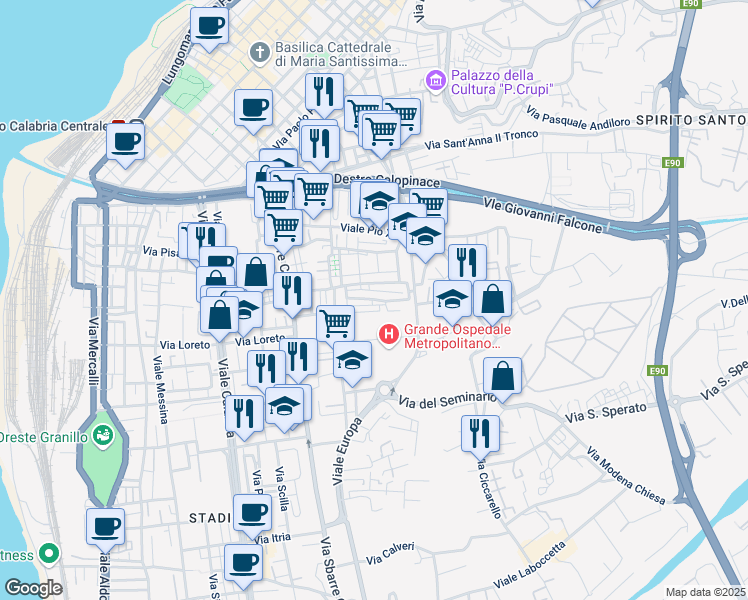 map of restaurants, bars, coffee shops, grocery stores, and more near 26a Diramazione Marconi in Reggio Calabria