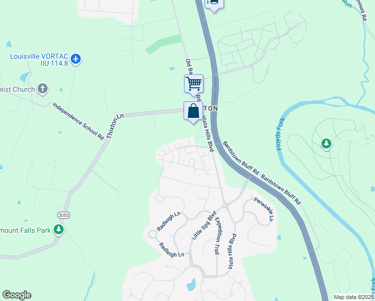 map of restaurants, bars, coffee shops, grocery stores, and more near 9903 Lindsey Springs Way in Louisville