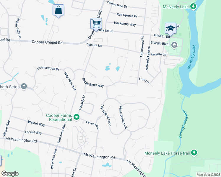 map of restaurants, bars, coffee shops, grocery stores, and more near 11124 Brook Bend Court in Louisville