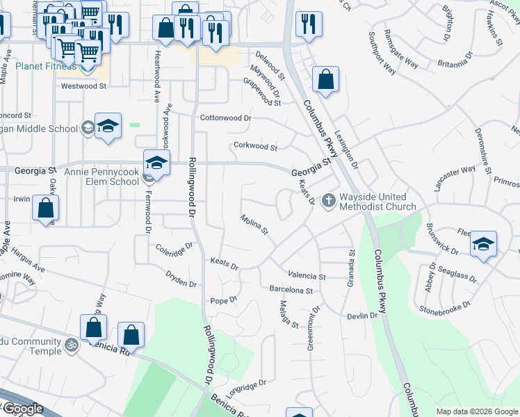 map of restaurants, bars, coffee shops, grocery stores, and more near 116 Greeves Street in Vallejo